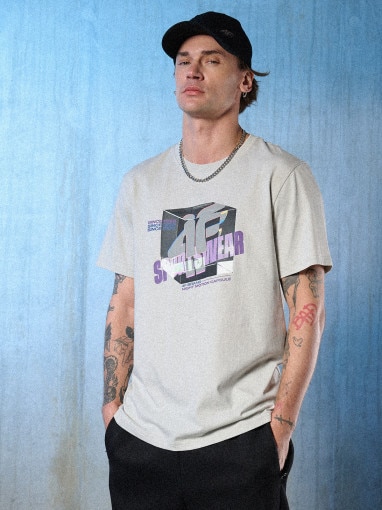  4F Męski tshirt z nadrukiem 4F 4FRSS26TTSHM3657  szary Szary