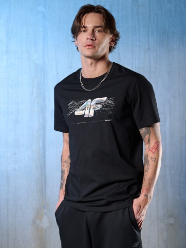 4F Męski tshirt z nadrukiem 4F 4FRSS26TTSHM3662  czarny Czarny