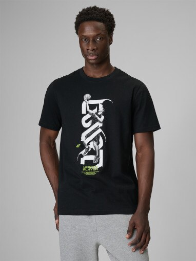  4F Męski tshirt z nadrukiem 4F 4FRSS26TTSHM3768  czarny Czarny