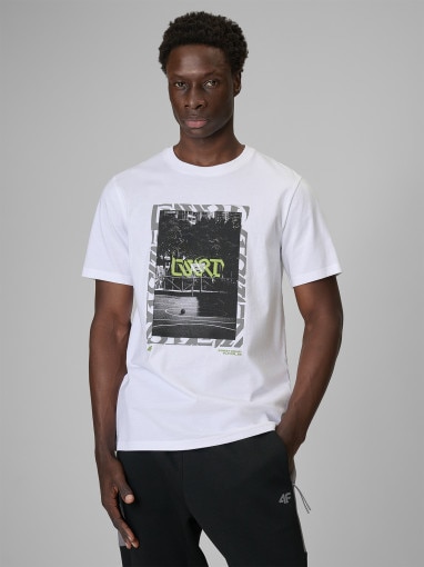  4F Męski tshirt z nadrukiem 4F 4FRSS26TTSHM3769  biały Biały