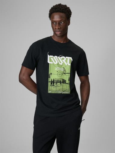  4F Męski tshirt z nadrukiem 4F 4FRSS26TTSHM3770  czarny Czarny