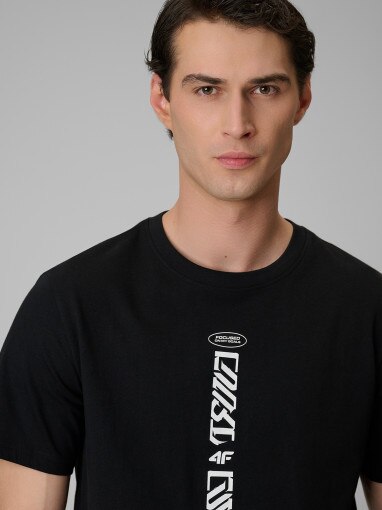  4F Męski tshirt z nadrukiem 4F 4FRSS26TTSHM3771  czarny Czarny