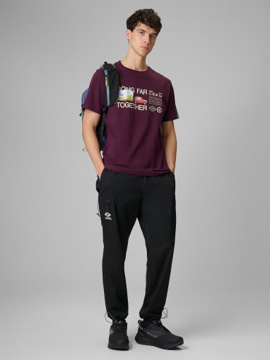Męski t-shirt z nadrukiem 4F 4FRSS26TTSHM3810 - fioletowy