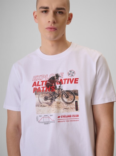 Męski t-shirt z nadrukiem 4F 4FRSS26TTSHM3875 - biały
