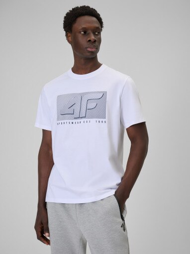  4F Męski tshirt z nadrukiem 4F 4FRSS26TTSHM3991  biały Biały