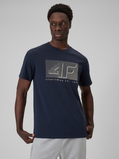  4F Męski tshirt z nadrukiem 4F 4FRSS26TTSHM3991  granatowy Granatowy