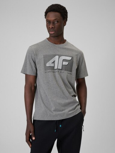 4F Męski tshirt z nadrukiem 4F 4FRSS26TTSHM3991  szary Szary