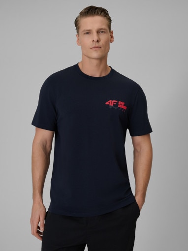  4F Męski tshirt z nadrukiem 4F 4FRSS26TTSHM3992  granatowy Granatowy