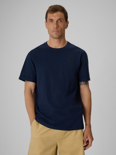  4F Męski tshirt z nadrukiem 4F 4FRSS26TTSHM3994  granatowy Granatowy