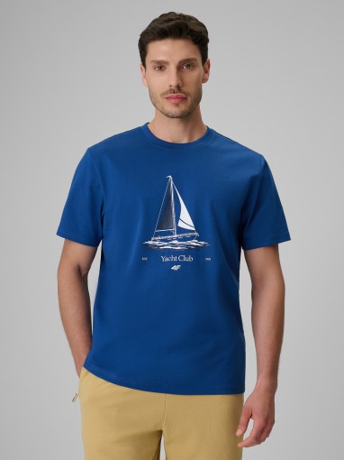  4F Męski tshirt z nadrukiem 4F 4FRSS26TTSHM3996  niebieski Niebieski