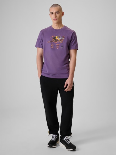 Męski t-shirt z nadrukiem 4F 4FRSS26TTSHM4000 - fioletowy