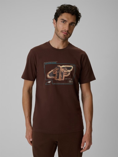 Obrazek dla: 4F Męski tshirt z nadrukiem 4F 4FRSS26TTSHM4230  brązowy Brązowy