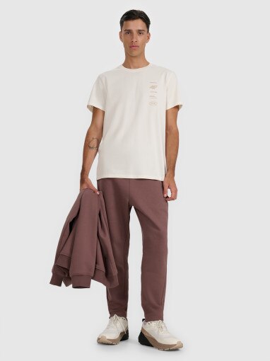 Męski t-shirt z nadrukiem 4F 4FWAW25TTSHM2402 - beżowy