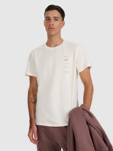  4F Męski tshirt z nadrukiem 4F 4FWAW25TTSHM2402  beżowy Beżowy