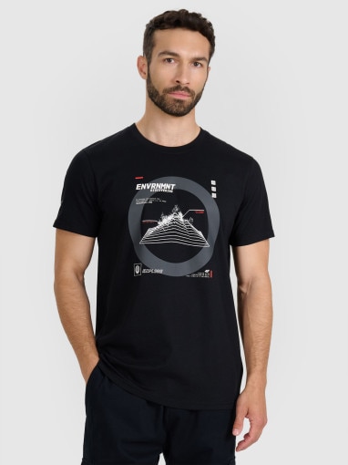  4F Męski tshirt z nadrukiem 4F 4FWAW25TTSHM3120  czarny Głęboka czerń