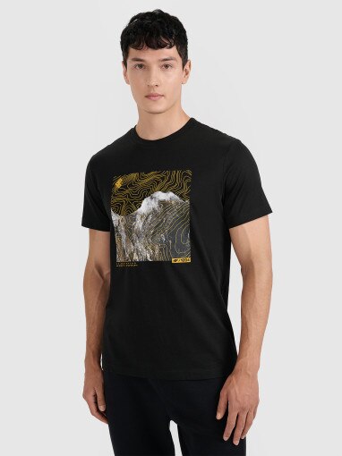  4F Męski tshirt z nadrukiem 4F 4FWAW25TTSHM3122  czarny Czarny