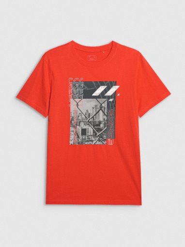 4F Męski tshirt z nadrukiem 4F 4FWAW25TTSHM3123 pomarańczowy Pomarańczowy