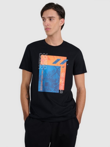 4F Męski tshirt z nadrukiem 4F 4FWAW25TTSHM3123 czarny Czarny