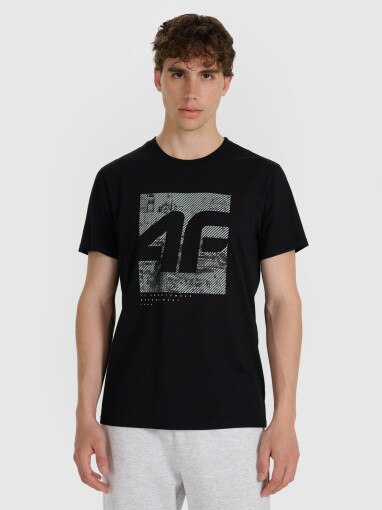  4F Męski tshirt z nadrukiem 4F 4FWAW25TTSHM3126  czarny Czarny