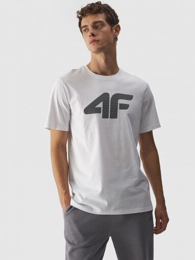 4F Męski tshirt z nadrukiem 4F 4FWMM00TTSHM1844  biały Biały