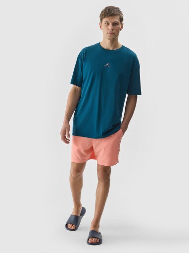 Męski t-shirt z nadrukiem 4F 4FWSS24TTSHM1287 – turkusowy