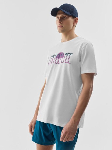 4F Męski tshirt z nadrukiem 4F 4FWSS24TTSHM1288  biały Biały