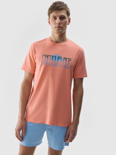 4F Męski tshirt z nadrukiem 4F 4FWSS24TTSHM1288  pomarańczowy Pomarańczowy