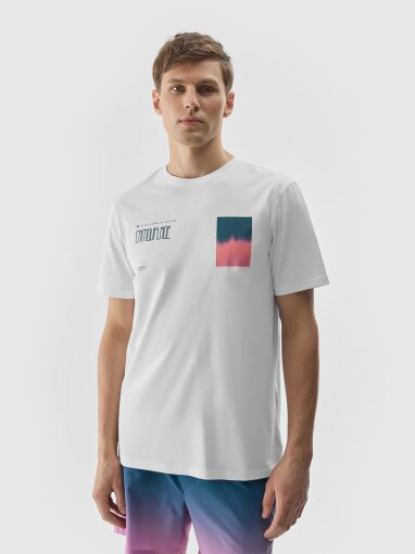 Męski t-shirt z nadrukiem 4F 4FWSS24TTSHM1289 - biały