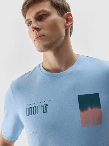 4F Męski tshirt z nadrukiem 4F 4FWSS24TTSHM1289  niebieski Niebieski