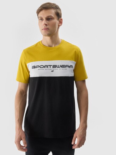 4F Męski tshirt z nadrukiem 4F 4FWSS24TTSHM1326  czarny żółty