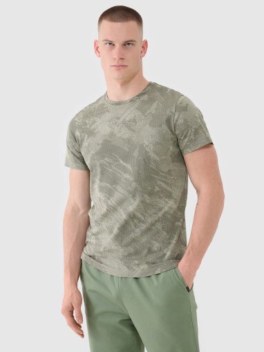 4F Męski tshirt z nadrukiem 4F 4FWSS25TTSHM1960  oliwkowy Oliwkowy