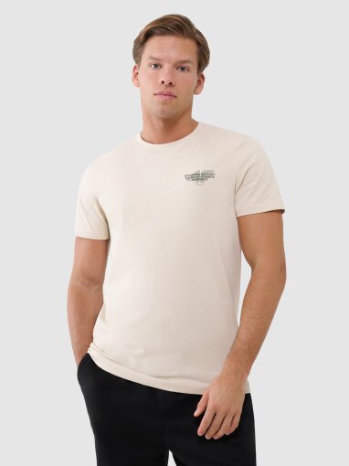 4F Męski tshirt z nadrukiem 4F 4FWSS25TTSHM1974  beżowy Beżowy