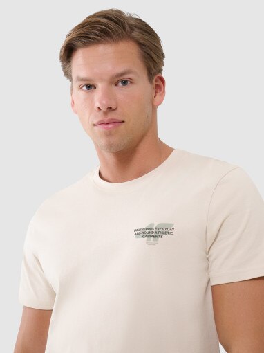 Męski t-shirt z nadrukiem 4F 4FWSS25TTSHM1974 - beżowy