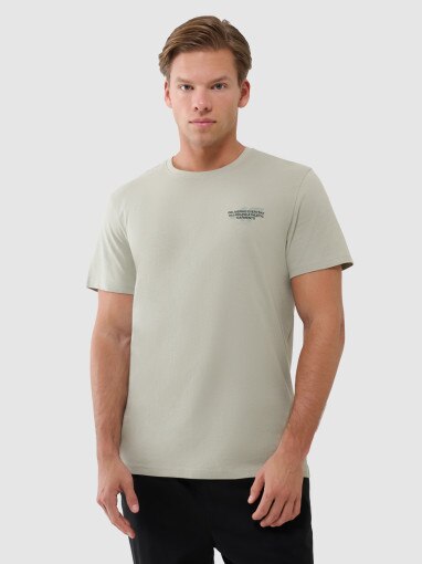 4F Męski tshirt z nadrukiem 4F 4FWSS25TTSHM1974  zielony Oliwkowy