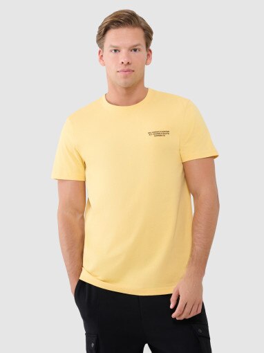 Męski t-shirt z nadrukiem 4F 4FWSS25TTSHM1974 - żółty