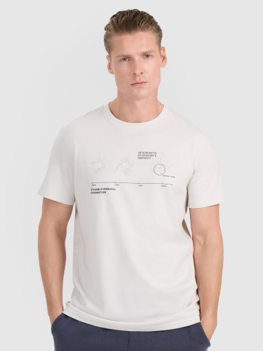 4F Męski tshirt z nadrukiem 4F 4FWSS25TTSHM1982  szary Szary
