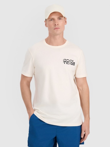 4F Męski tshirt z nadrukiem 4F 4FWSS25TTSHM1984  biały Biały