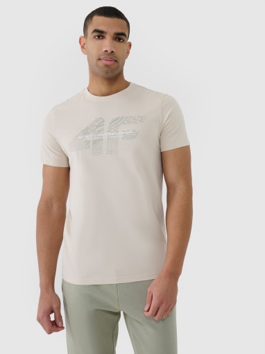4F Męski tshirt z nadrukiem 4F 4FWSS25TTSHM2004  beżowy Beżowy