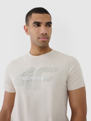 Męski t-shirt z nadrukiem 4F 4FWSS25TTSHM2004 - beżowy