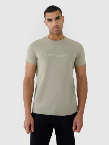 4F Męski tshirt z nadrukiem 4F 4FWSS25TTSHM2004  khaki Oliwkowy
