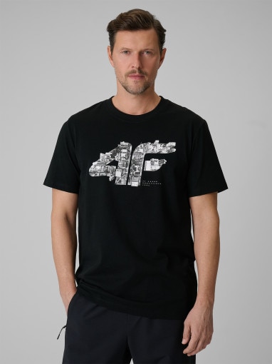  4F Męski tshirt z nadrukiem 4F 4FWSS26TTSHM2659  czarny Czarny