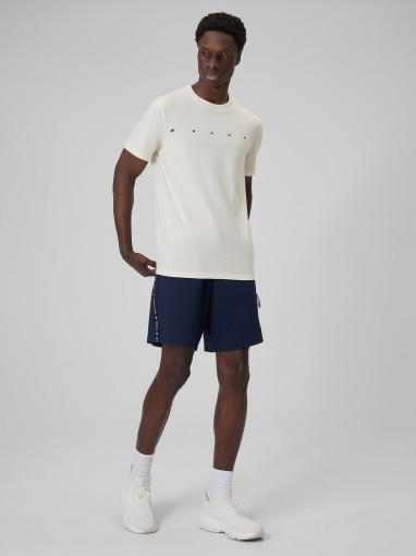 Męski t-shirt z nadrukiem 4F 4FWSS26TTSHM2661 - kremowy