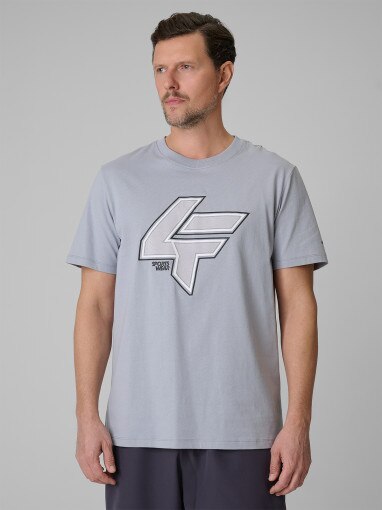  4F Męski tshirt z nadrukiem 4F 4FWSS26TTSHM2662  szary Szary