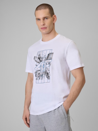  4F Męski tshirt z nadrukiem 4F 4FWSS26TTSHM2664  biały Biały