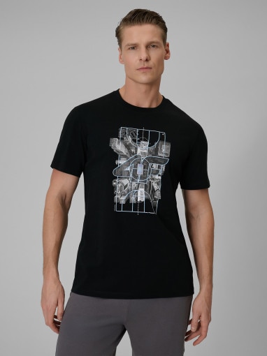  4F Męski tshirt z nadrukiem 4F 4FWSS26TTSHM2664  czarny Czarny