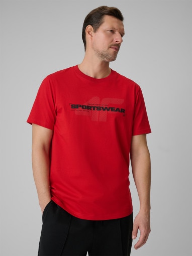  4F Męski tshirt z nadrukiem 4F 4FWSS26TTSHM2666  czerwony Czerwony