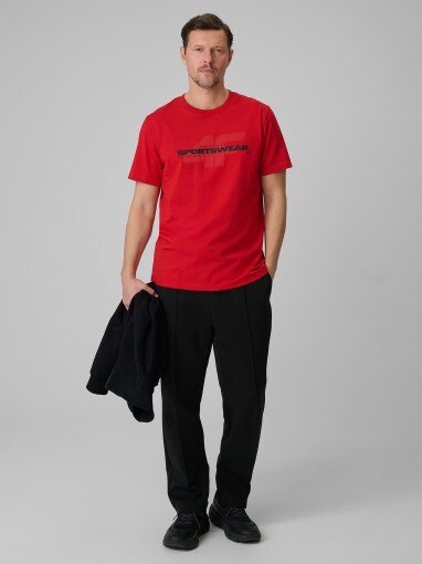 Męski t-shirt z nadrukiem 4F 4FWSS26TTSHM2666 - czerwony