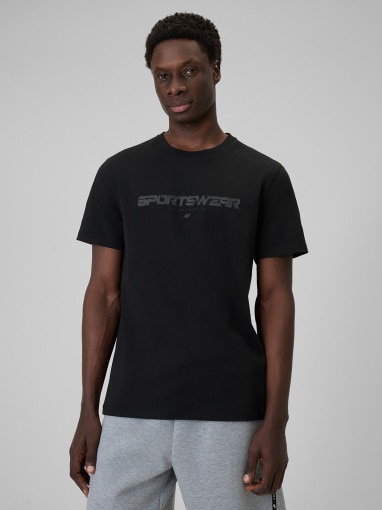  4F Męski tshirt z nadrukiem 4F 4FWSS26TTSHM3033  czarny Czarny