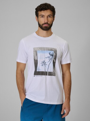  4F Męski tshirt z nadrukiem 4F 4FWSS26TTSHM3034  biały Biały