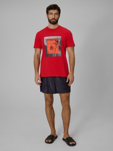 Męski t-shirt z nadrukiem 4F 4FWSS26TTSHM3034 - czerwony